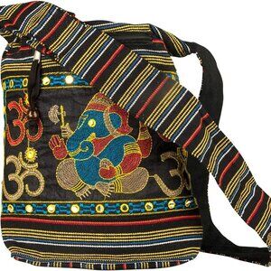 Women Hobo OM Black Cross Body Shoulder Bag Elephant Embroidered School Everyday